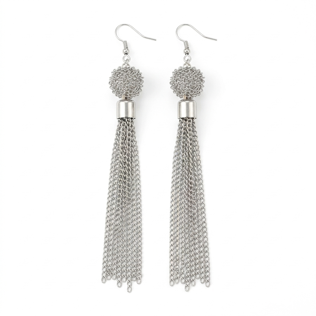 Liquid Silver Mesh Tassel Earrings